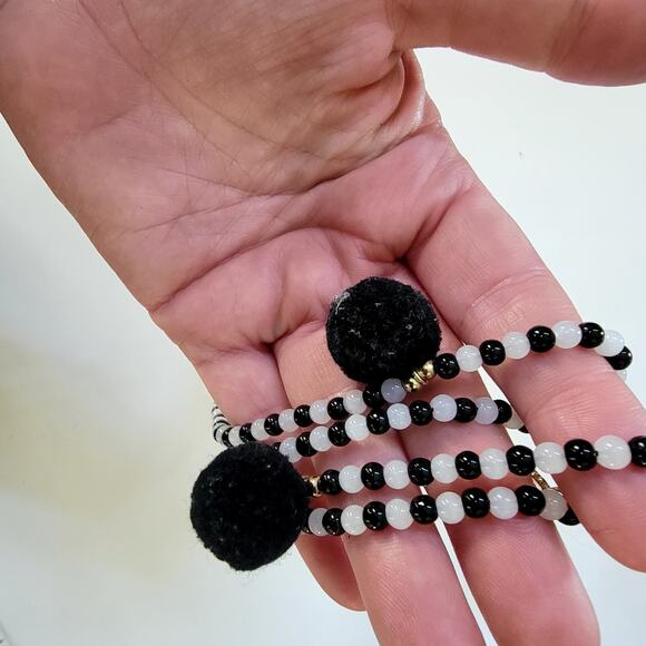 Vintage Black Beaded Double Strand Necklace with Large Textured Round Accents - Picture 6 of 10